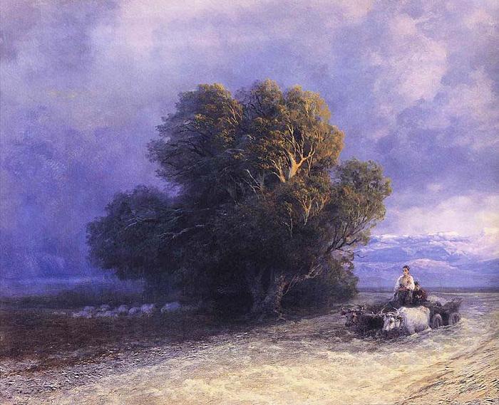 Ivan Aivazovsky Ox Cart Crossing a Flooded Plain